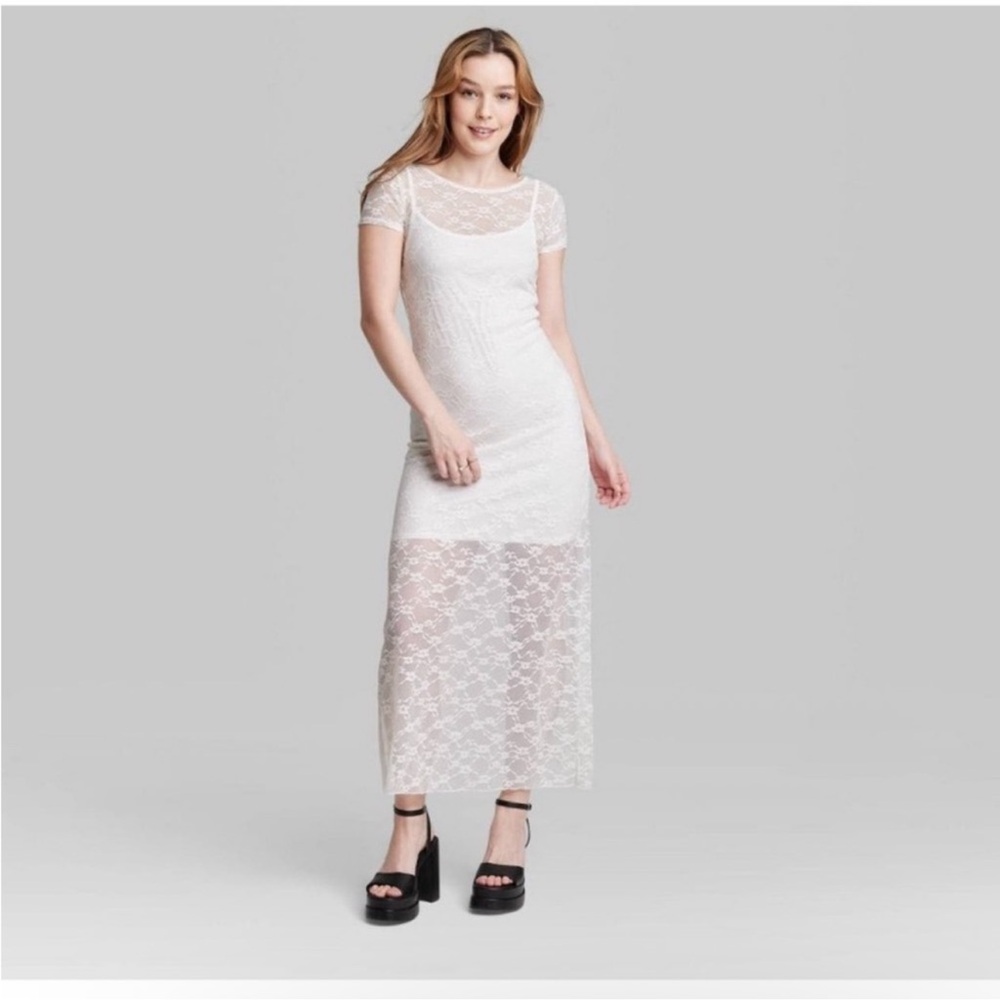 Wild Fable off-white Floral Lace Maxi Dress with slip. New with tags.